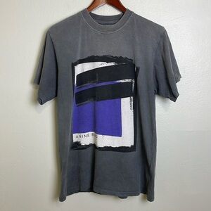 ANINE BING Georgie Blue Painting Tee T-Shirt Grey Size S Abstract Print